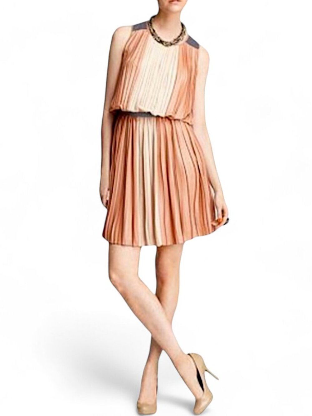 BCBGMaxazria Sofi Color Block Pleated Elastic Waist Blouson Dress NWT New 0